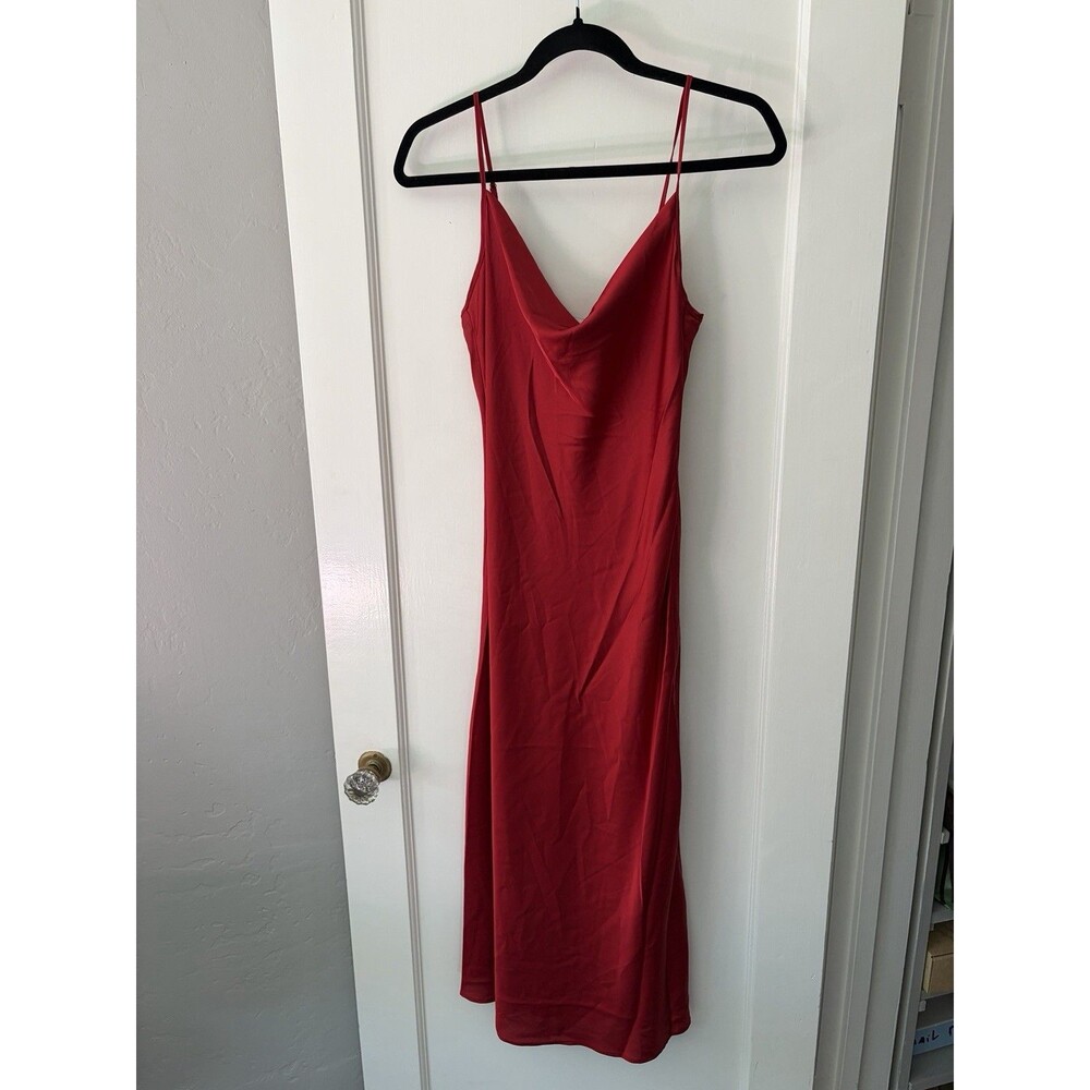Tahari Red Satin Slip Dress XS Bias Cut Midi 90s Minimalist Date Night Holiday